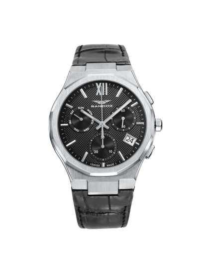 Sandoz 83015-53 Men's Chronograph Watch Black Leather Steel
